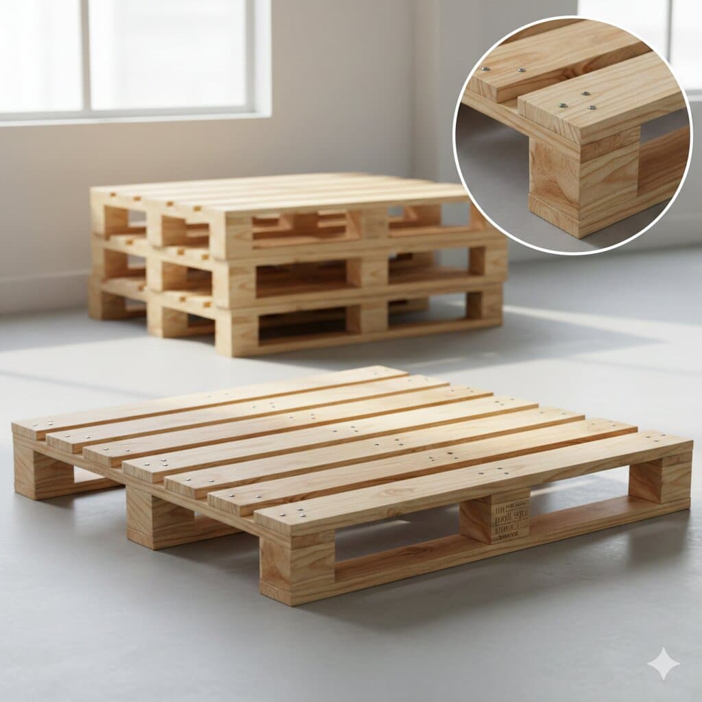 Wooden pallets stacked in warehouse - durable and eco-friendly pallet solutions